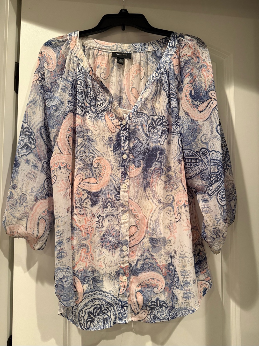 AB Studio Paisley Button-Front Blouse - Blue & Pink